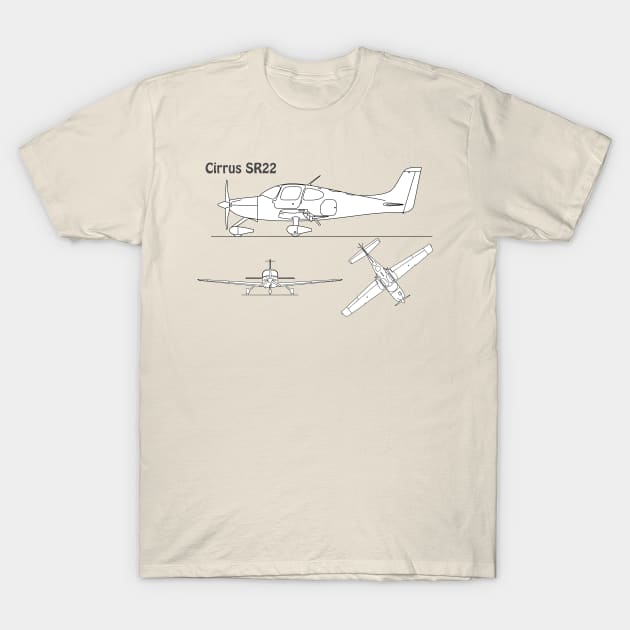 Cirrus SR22 - Airplane Blueprint - SBpng T-Shirt by SPJE Illustration Photography